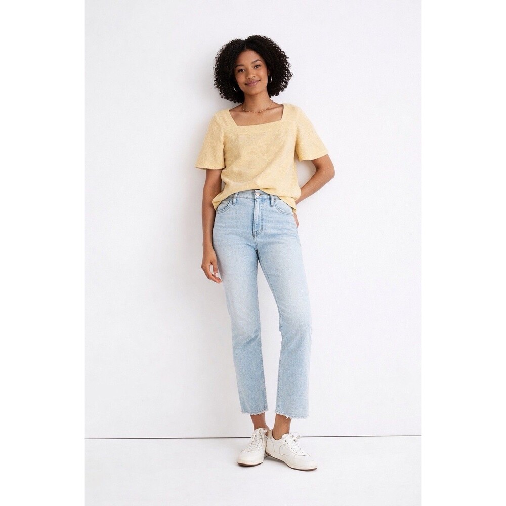 Madewell Slim Demi-Boot Jeans 32P Light Wash Raw Hem Cropped Denim